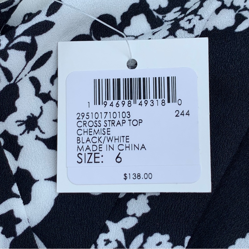 NWT Club Monaco Women’s Black and White Floral Crisscross Strap Top Size 6 - Picture 6 of 14